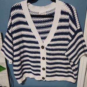 Universal Thread Navy and White Striped Button Down Top